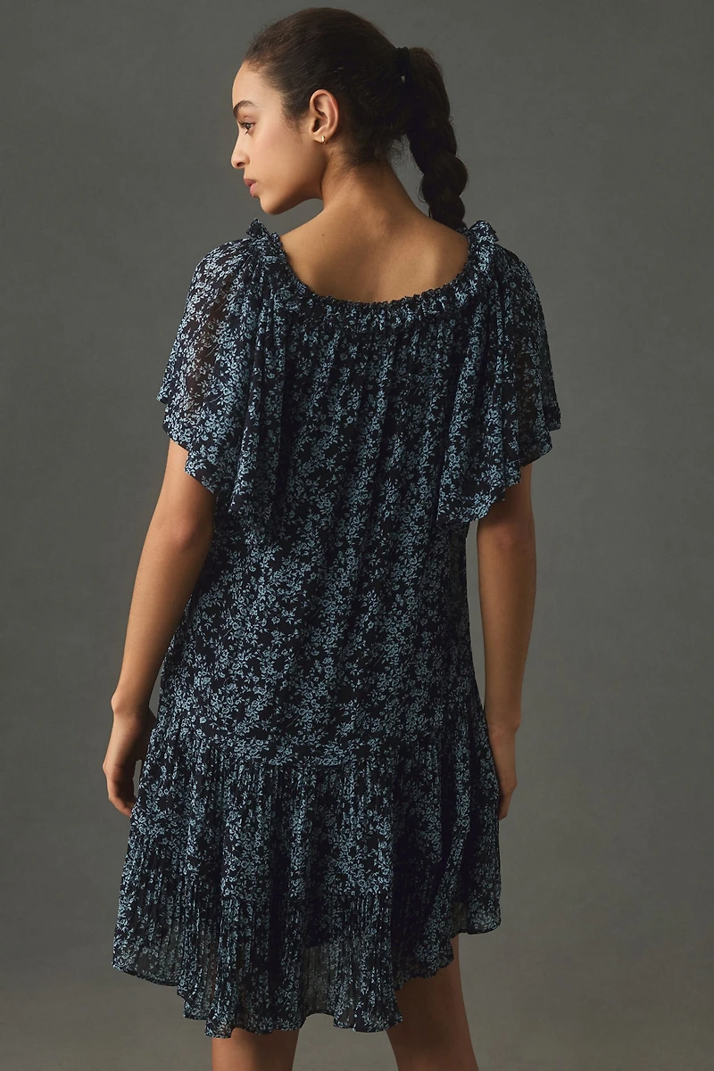 Short-Sleeve Keyhole Swing Tunic Mini Dress