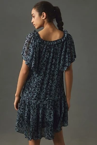 Short-Sleeve Keyhole Swing Tunic Mini Dress