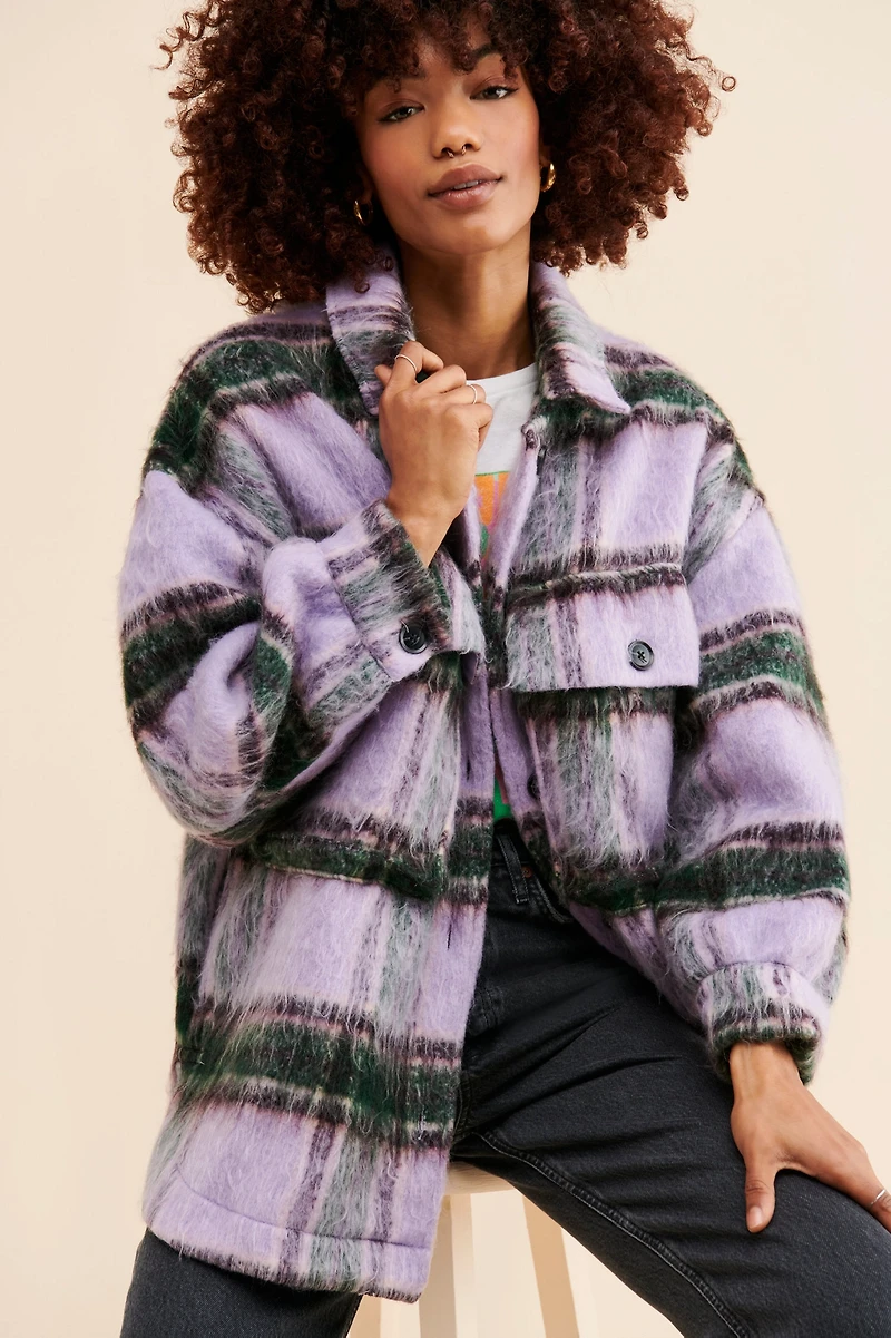 Grey Lab Oversized Plaid Shirt Jacket