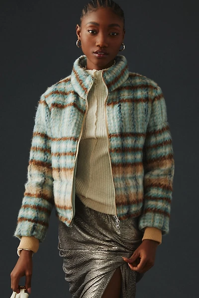Brushed Plaid Puffer Jacket