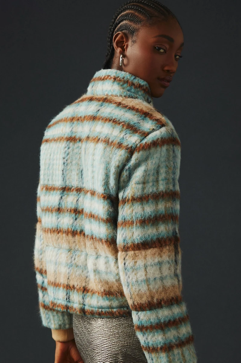 Brushed Plaid Puffer Jacket