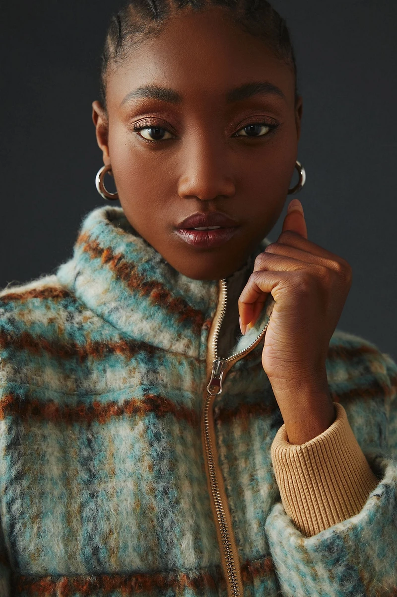 Brushed Plaid Puffer Jacket