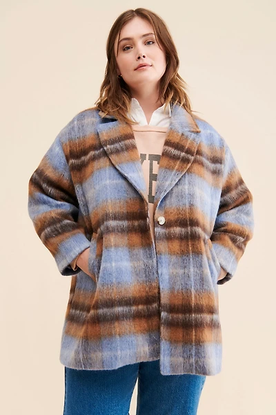 Greylin Brushed Plaid Relaxed Coat