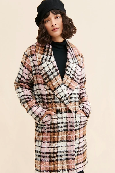 Bernardo Plaid Double Breasted Coat