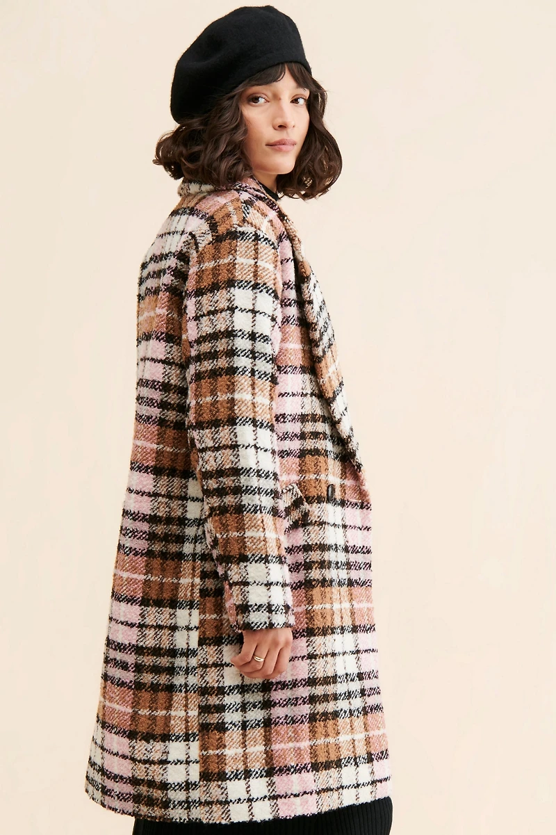 Bernardo Plaid Double Breasted Coat