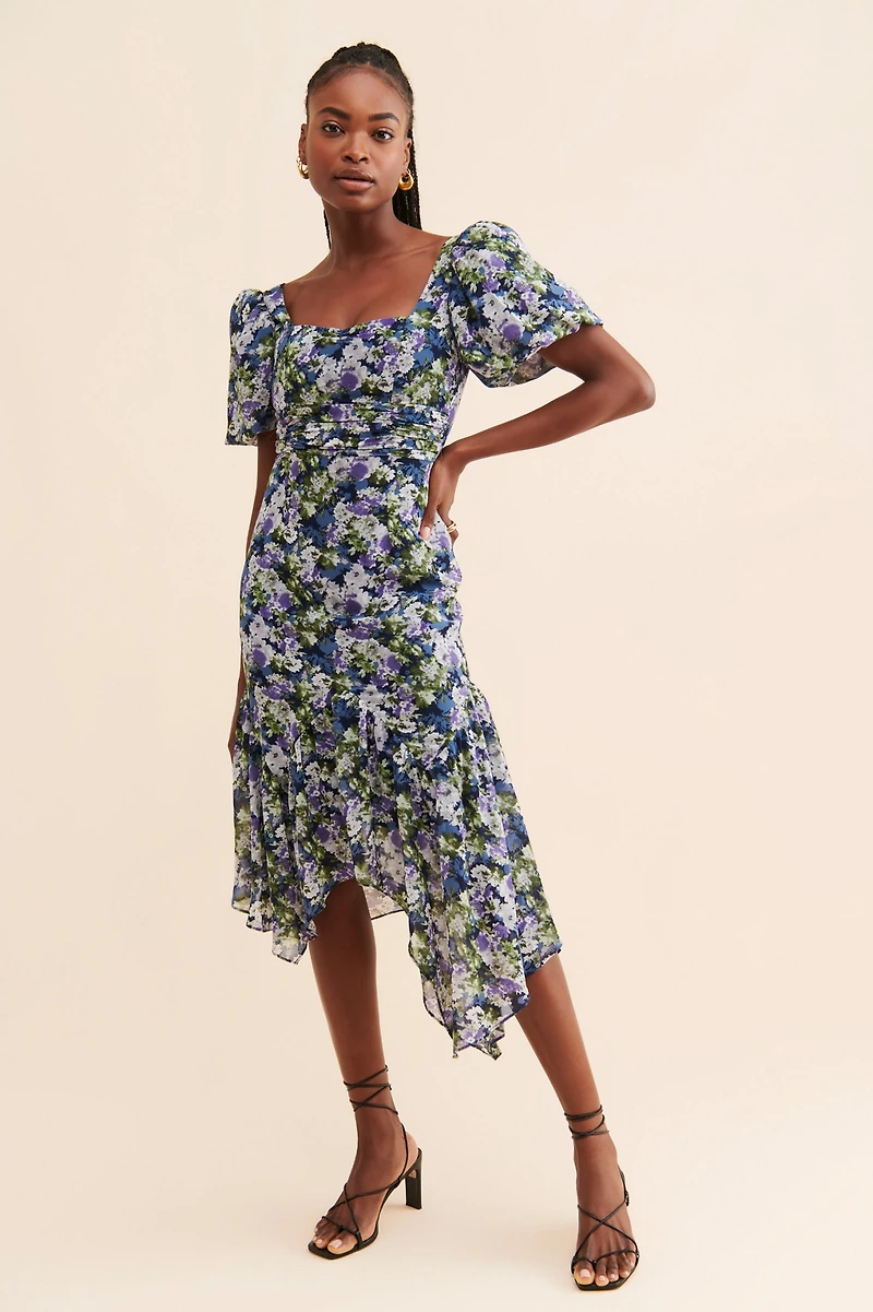 ASTR the Label Asymmetrical Floral Midi Dress