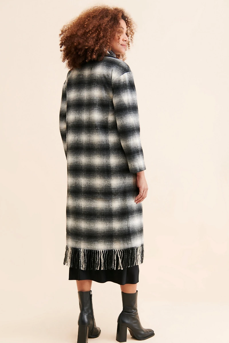 Avec Les Filles Plaid Fringe Hem Coat