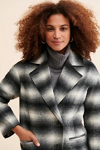 Avec Les Filles Plaid Fringe Hem Coat