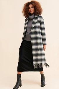 Avec Les Filles Plaid Fringe Hem Coat
