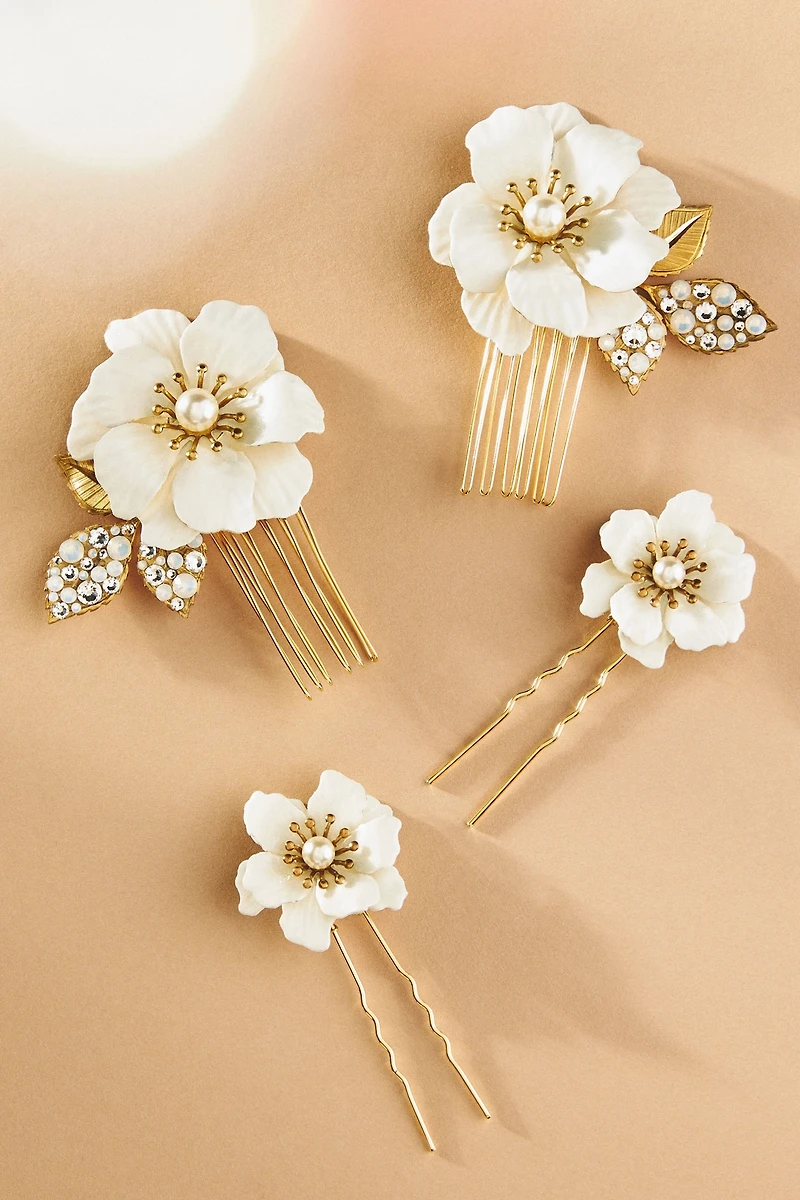 Twigs & Honey Regal Enamel Floral Hair Pins & Combs, Set of 4