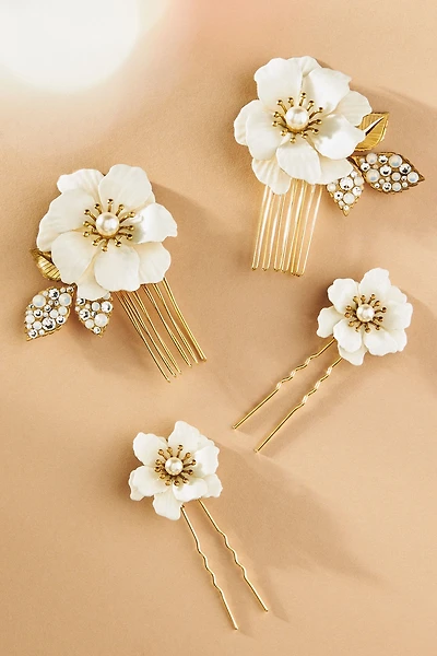 Twigs & Honey Regal Enamel Floral Hair Pins & Combs, Set of 4