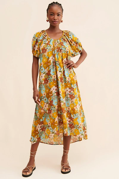 SUNDRY Retro Floral Midi Dress