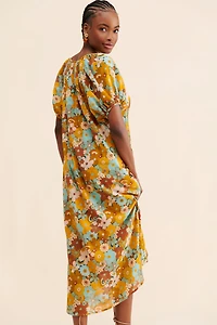 SUNDRY Retro Floral Midi Dress
