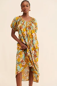 SUNDRY Retro Floral Midi Dress