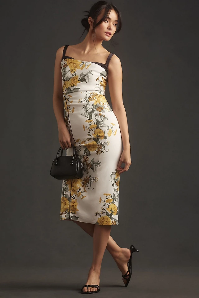 maeve sleeveless embellished smocked midi dress Blue Leafy Floral Maeve Midi Dress