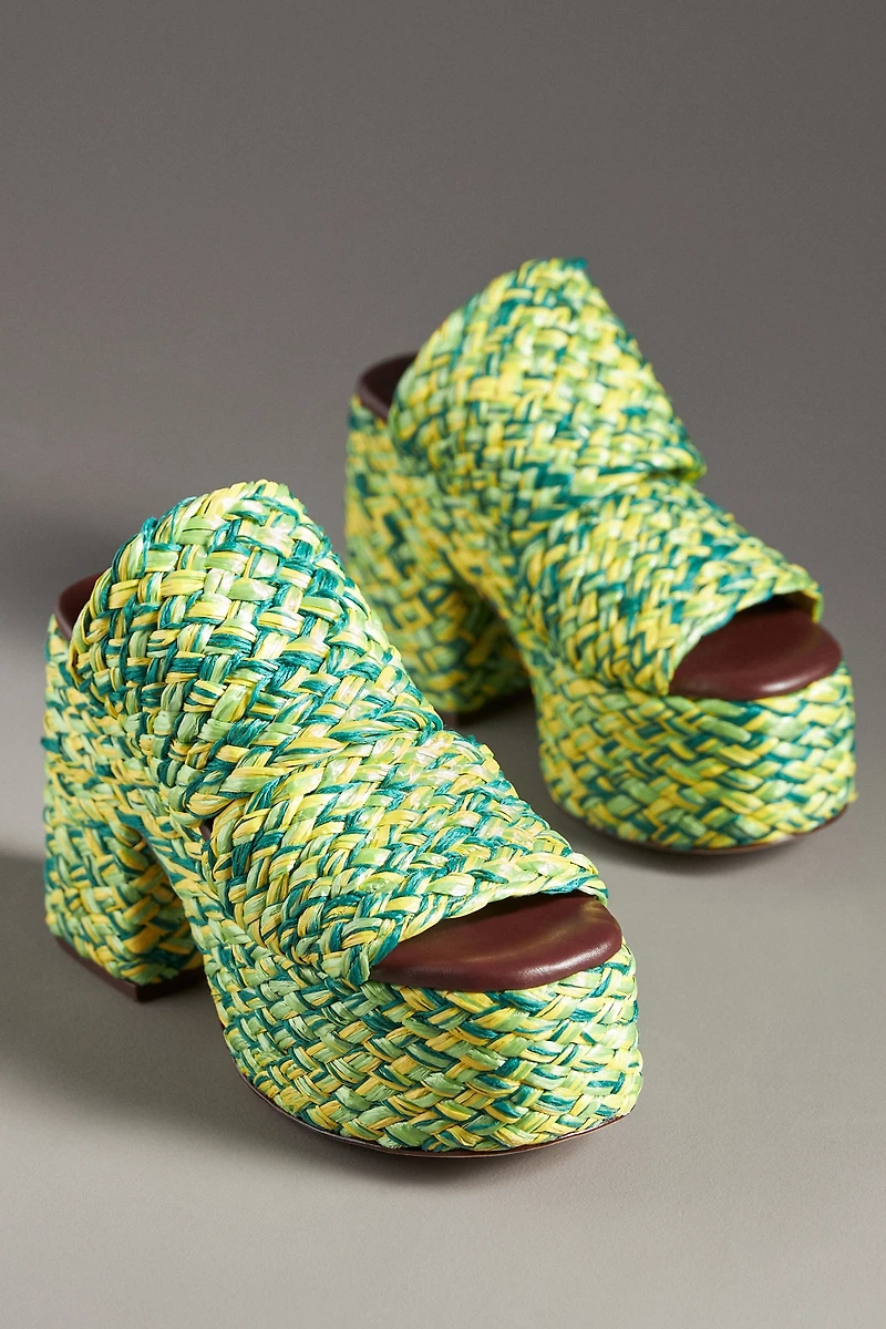 Farm Rio Braided Raffia Platform Slide Sandals