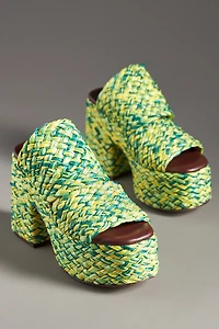 Farm Rio Braided Raffia Platform Slide Sandals