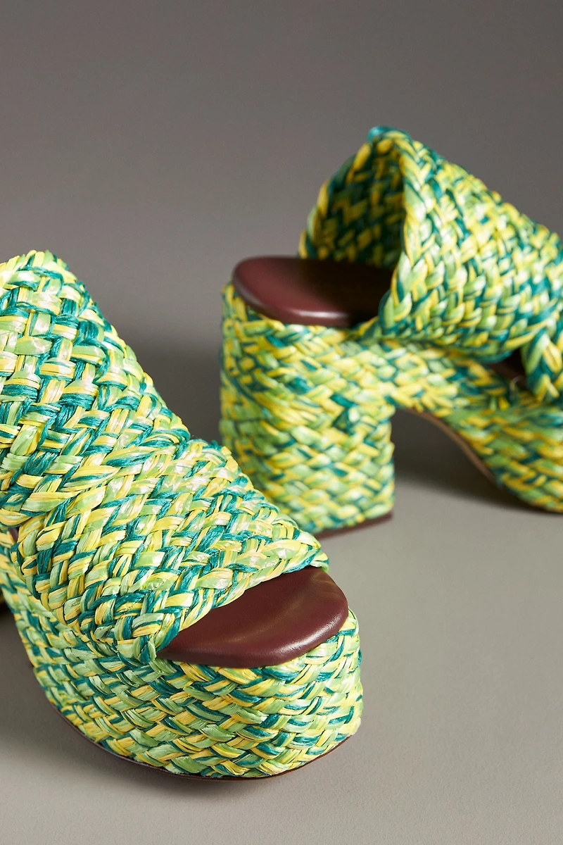Farm Rio Braided Raffia Platform Slide Sandals