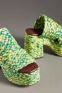 Farm Rio Braided Raffia Platform Slide Sandals