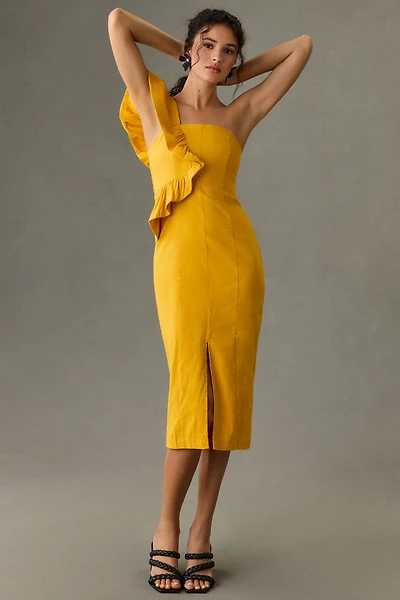 Ruffle One-Shoulder Slim Dress