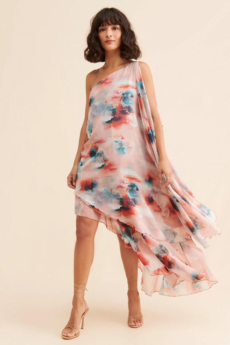 Let Me Be Blurred Floral Asymmetrical Dress