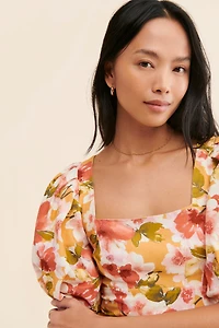 Moon River Square Neck Puff-Sleeve Dress