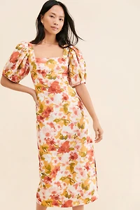 Moon River Square Neck Puff-Sleeve Dress