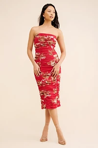 Let Me Be Ruched Mesh Midi Dress