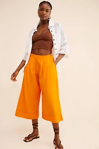 Maeve Linen Pleat-Front Wide-Leg Culottes