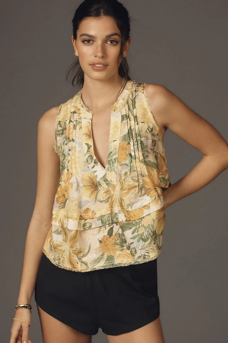Pilcro Raw-Edge Linen Swing Tank