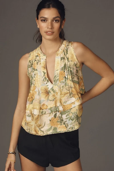Pilcro Raw-Edge Linen Swing Tank