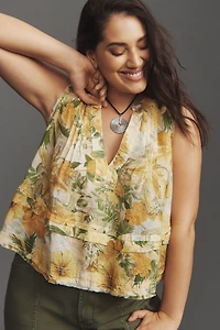 Pilcro Raw-Edge Linen Swing Tank