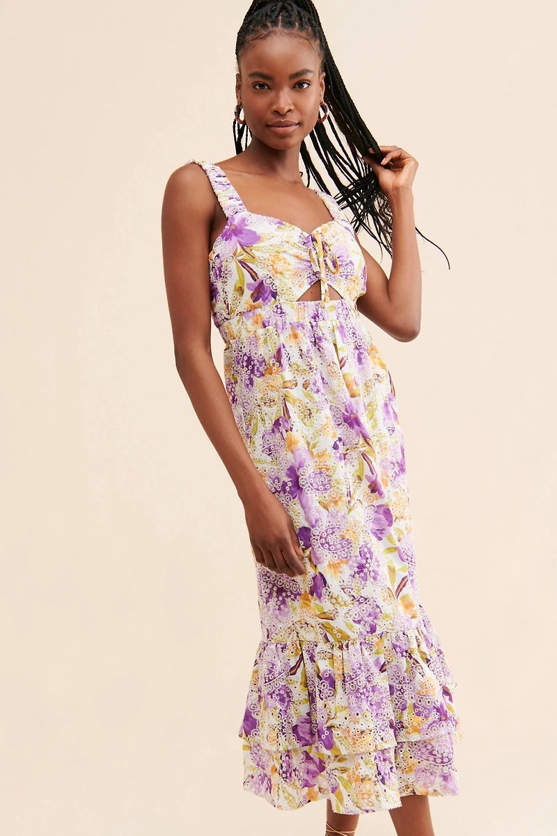 Adelyn Rae Kathleena Eyelet Midi Dress