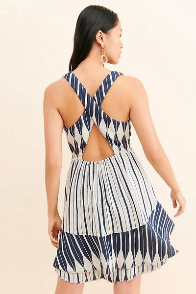 Ollari Stripe Tiered Mini Dress