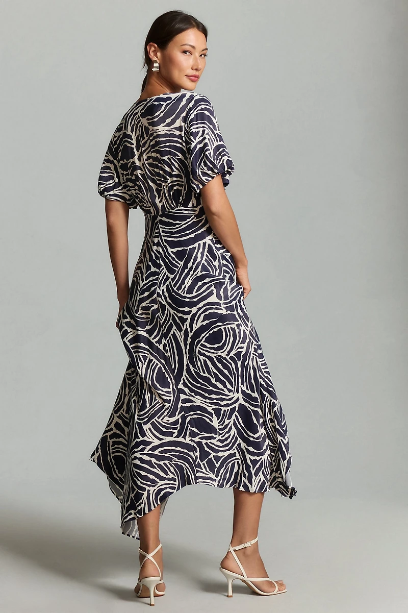 Short-Sleeve V-Neck Button-Front Midi Dress