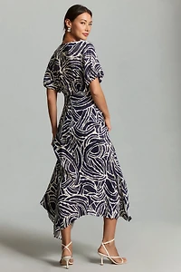 Short-Sleeve V-Neck Button-Front Midi Dress