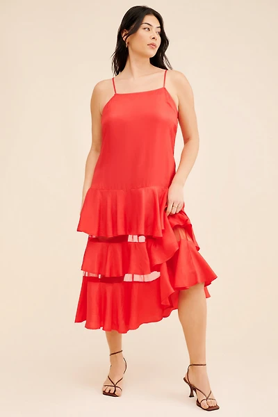 Blue Tassel Sleeveless Sheer Tiered Dress