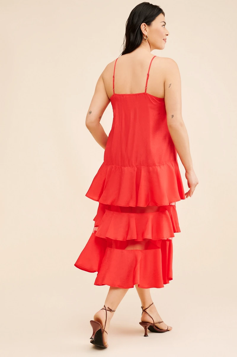 Blue Tassel Sleeveless Sheer Tiered Dress
