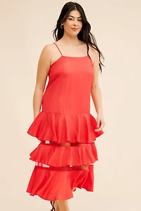 Blue Tassel Sleeveless Sheer Tiered Dress