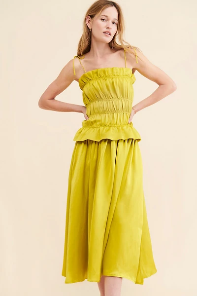 OhSevenDays Ruched Midi Tie-Strap Dress