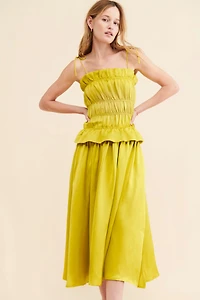 OhSevenDays Ruched Midi Tie-Strap Dress