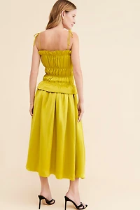 OhSevenDays Ruched Midi Tie-Strap Dress