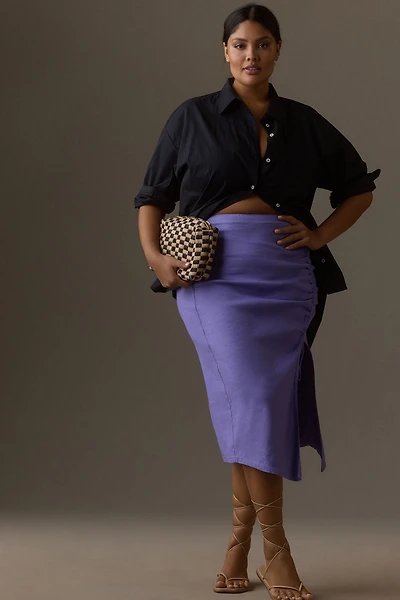 Ruched Side-Slit Midi Skirt