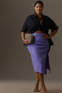 Ruched Side-Slit Midi Skirt