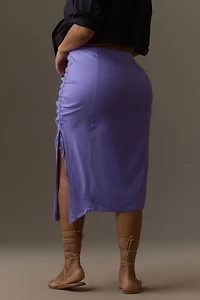 Ruched Side-Slit Midi Skirt