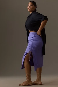 Ruched Side-Slit Midi Skirt