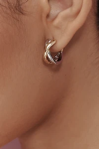 Twisted Mixed Metal Huggie Hoop Earrings