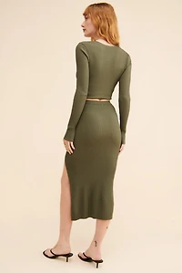 Good American Shine Rib Slit Midi Skirt