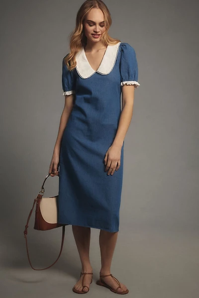 Porridge Short-Sleeve Collared Slim Midi Dress