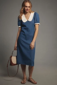 Porridge Short-Sleeve Collared Slim Midi Dress